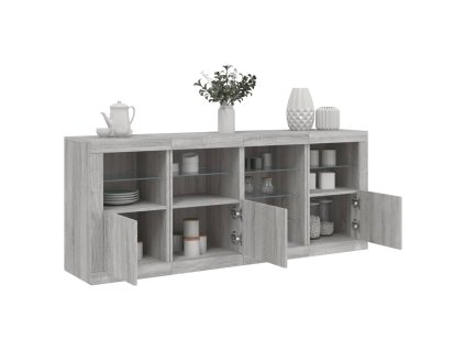 vidaXL Příborník s LED osvětlením šedý sonoma 164 x 37 x 67 cm