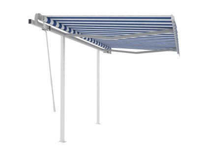 vidaXL Ručně zatahovací markýza se sloupky 3,5 x 2,5 m modrobílá