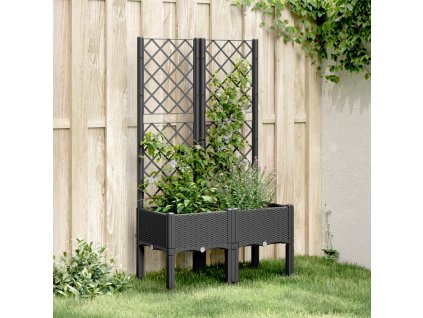 vidaXL Zahradní truhlík s treláží černý 80 x 40 x 142 cm PP