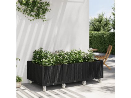 vidaXL Zahradní truhlík na kolečkách černý 150 x 80 x 54 cm PP