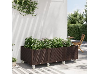 vidaXL Zahradní truhlík na kolečkách hnědý 150 x 80 x 54 cm PP