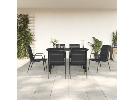 vidaXL 7dílný zahradní jídelní set černý ocel a textilen