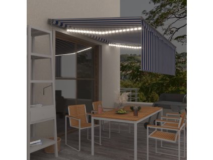 vidaXL Automatická markýza roleta LED a senzor větru 4 x 3 m modrobílá
