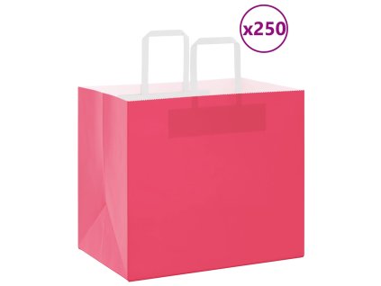 vidaXL Papírové sáčky 250 ks s uchy růžové 32x22x28 cm