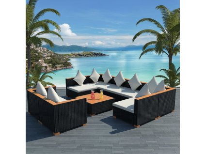 vidaXL 9dílná zahradní sedací souprava s poduškami polyratan černá