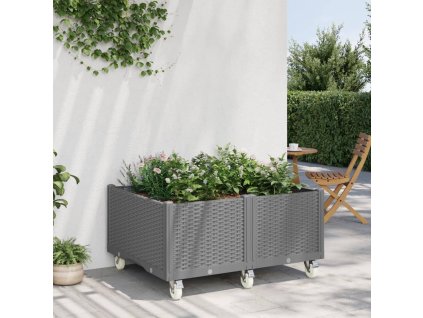vidaXL Zahradní truhlík na kolečkách světle šedý 100 x 80 x 54 cm PP