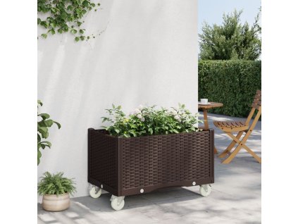 vidaXL Zahradní truhlík na kolečkách hnědý 80 x 50 x 54 cm PP
