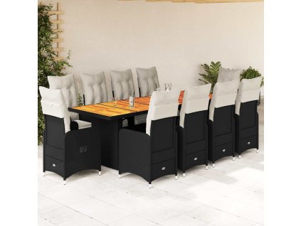vidaXL 11dílný zahradní bistro set s poduškami černý polyratan
