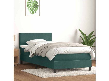 vidaXL Box spring postel s matrací a LED tmavě zelená 80x220 cm samet