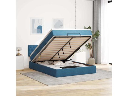 vidaXL Osmanský rám postele s matrací tmavě modrá 140x190cm samet