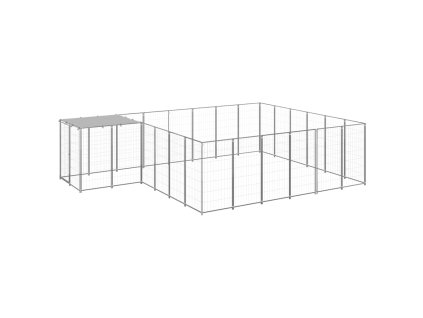 vidaXL Psí kotec stříbrný 12,1 m² ocel