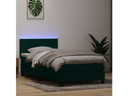 vidaXL Box spring postel s matrací a LED tmavě zelená 80x220 cm samet