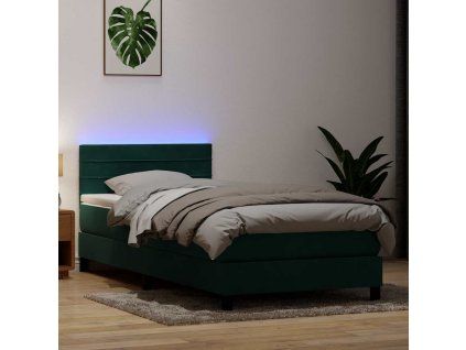 vidaXL Box spring postel s matrací a LED tmavě zelená 80x220 cm samet