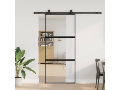 vidaXL Posuvné dveře se sadou kování černé 90x205 cm Tvrzené sklo
