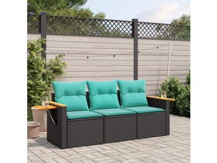 vidaXL 3dílná zahradní sedací souprava s poduškami černá polyratan