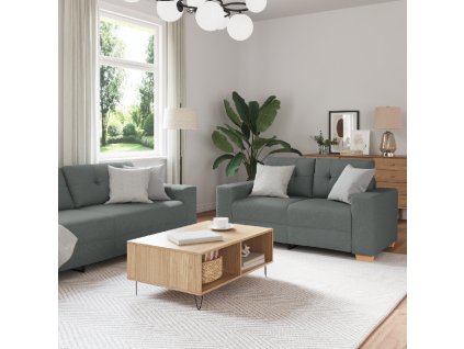 vidaXL Pohovka 3 pcs Tmavě šedá Lněná směs