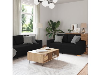 vidaXL Pohovka 3 pcs Černá 221 x 80 x 80 cm Lněná směs
