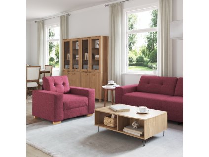 vidaXL Pohovka 3 pcs Větrná červená 221 x 80 x 80 cm Lněná směs