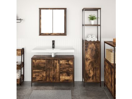 vidaXL Sada koupelnového nábytku se zásuvkou 2 pcs Uzený dub a černá