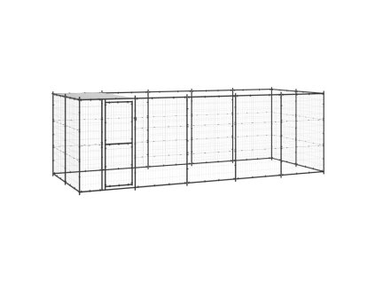 vidaXL Venkovní psí kotec se střechou ocel 12,1 m²