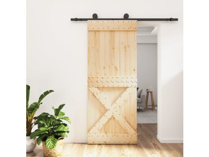 vidaXL Posuvné dveře s kováním 85 x 210 cm masivní borové dřevo