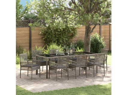 vidaXL Zahradní jídelní souprava 9 pcs Šedá polyratan