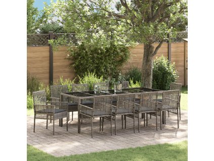 vidaXL Zahradní jídelní souprava 11 pcs Šedá Poly ratan