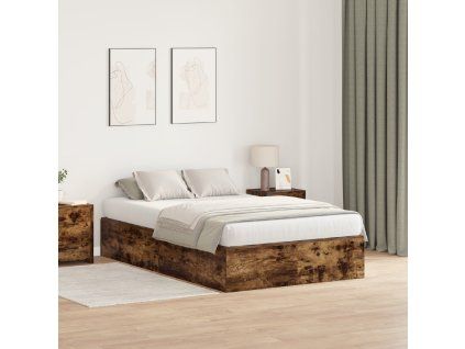 vidaXL Rám postele s úložným prostorem Kouřový dub 120 x 200 cm