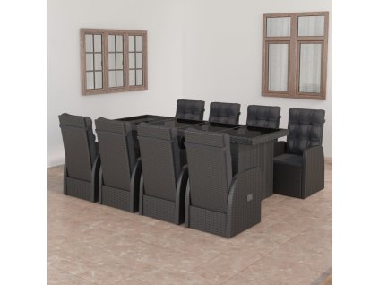 vidaXL 9dílný zahradní jídelní set s poduškami polyratan černý