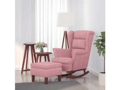 vidaXL Houpací křeslo s křídly, růžový samet a masivní dřevo