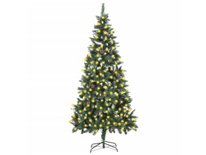 vidaXL Umělý vánoční stromek s LED osvětlením a šiškami 210 cm