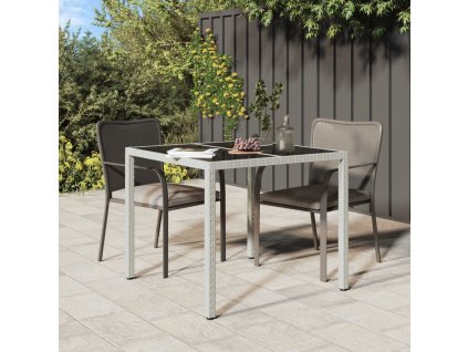 vidaXL Zahradní stůl 90 x 90 x 75 cm tvrzené sklo a polyratan bílý