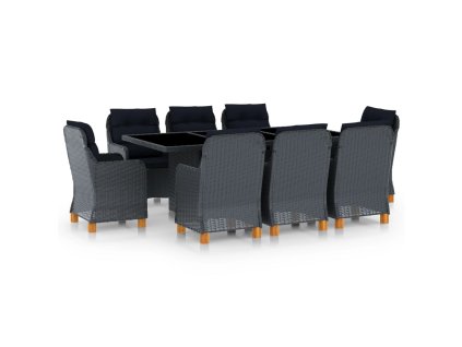 vidaXL 9dílný zahradní jídelní set s poduškami polyratan tmavě šedý