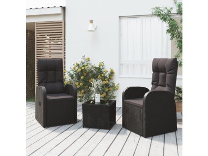 vidaXL 3dílná zahradní sedací souprava černá polyratan a ocel