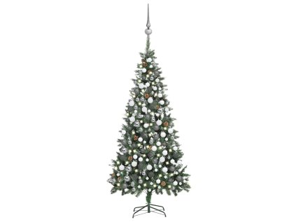 vidaXL Umělý vánoční stromek LED osvětlení sada koulí a šišky 210 cm