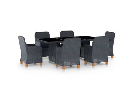 vidaXL 7dílný zahradní jídelní set s poduškami polyratan tmavě šedý