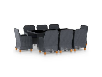 vidaXL 9dílný zahradní jídelní set s poduškami polyratan tmavě šedý