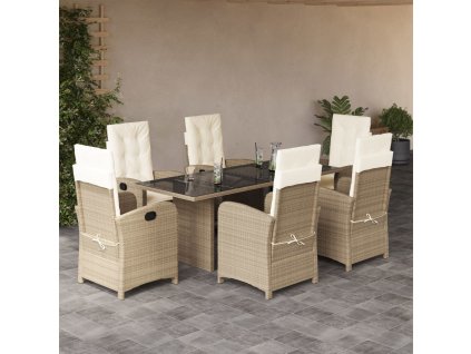 vidaXL 7dílný zahradní jídelní set s poduškami béžový polyratan