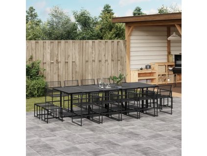 vidaXL 15dílný zahradní jídelní set černý polyratan