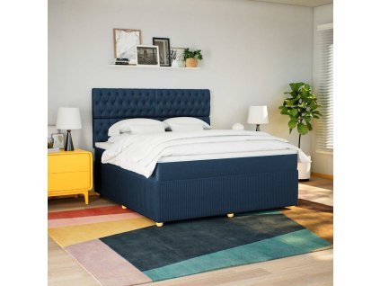 vidaXL Box spring postel s matrací modrá 180x200 cm textil