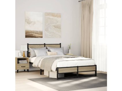 vidaXL Kovový rám postele bez matrace dub sonoma 120 x 190 cm