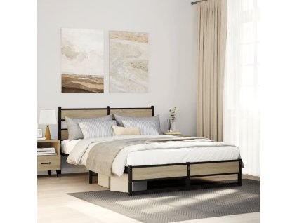 vidaXL Kovový rám postele bez matrace dub sonoma 160 x 200 cm