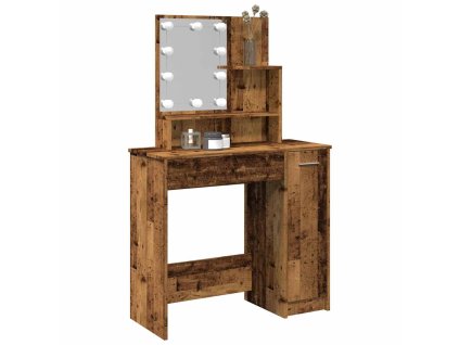 vidaXL Toaletní stolek s LED starého dřeva 86,5 x 35 x 136 cm