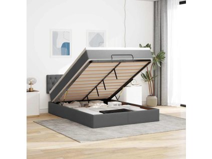 vidaXL Osmanská postel s matrací & LED diody Tmavě šedá 140x200 cm