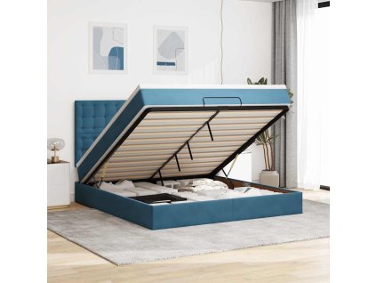 vidaXL Osmanský rám postele s matracíes tmavě modrá 180x200cm samet