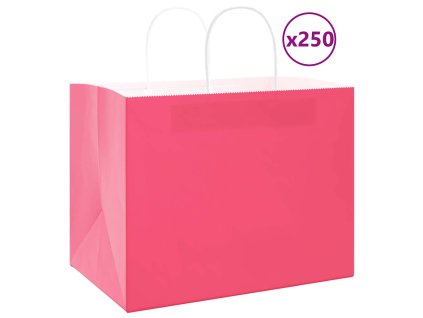 vidaXL Papírové sáčky 250 ks s uchy růžové 32x22x24 cm