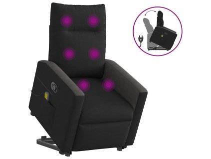 vidaXL Zvedací masážní polohovací křeslo černé textil