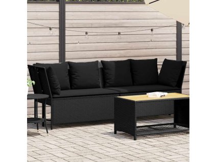 vidaXL Zahradní pohovka s poduškami černá polyratan