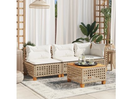 vidaXL Zahradní pohovka s poduškami 3místná béžová polyratan