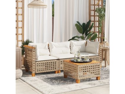 vidaXL Zahradní pohovka s poduškami 3místná béžová polyratan